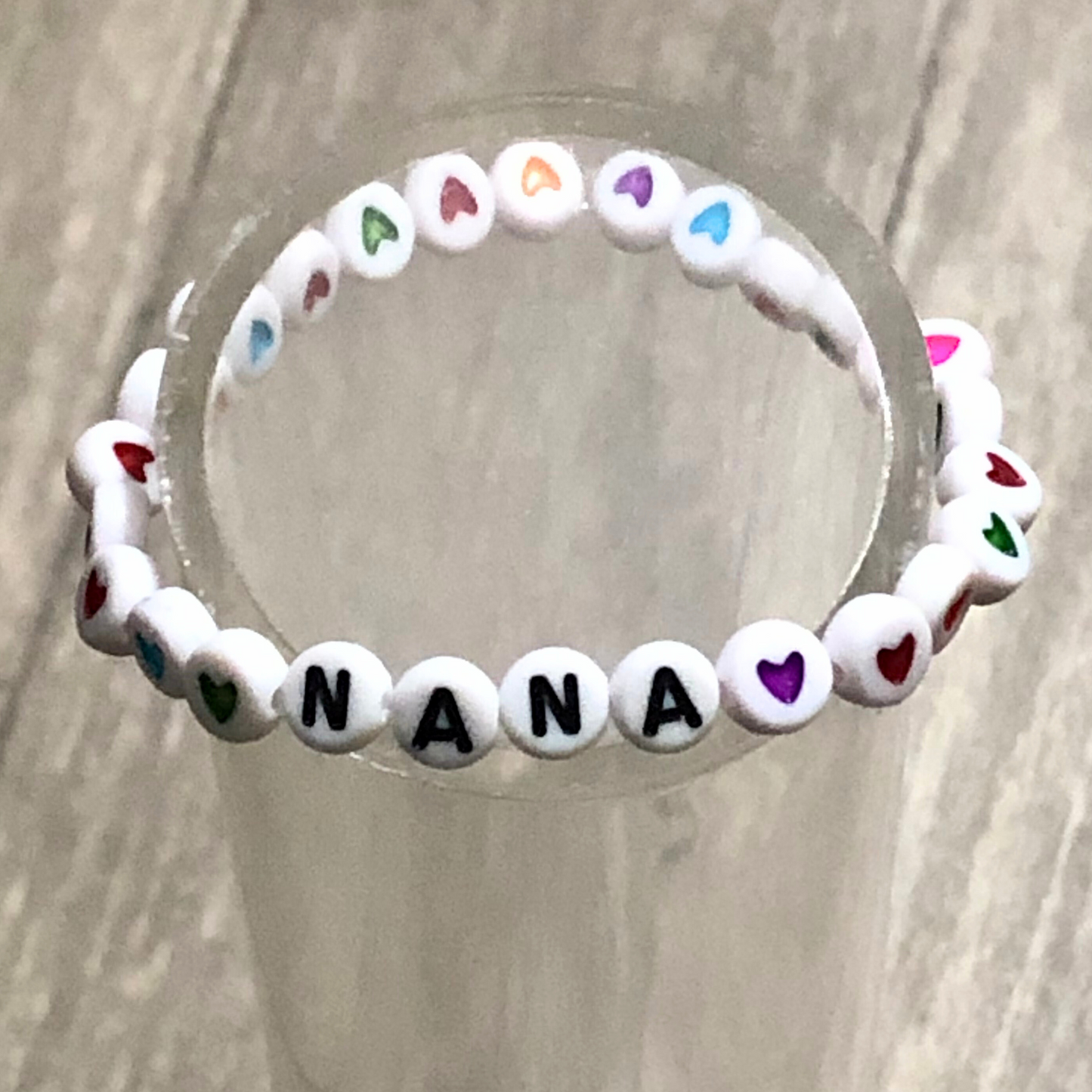 Nana bracelet handmade with colorful heart bead, Handmade gifts grandparents