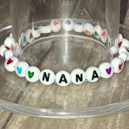 Nana bracelet handmade with colorful heart bead, Handmade gifts grandparents