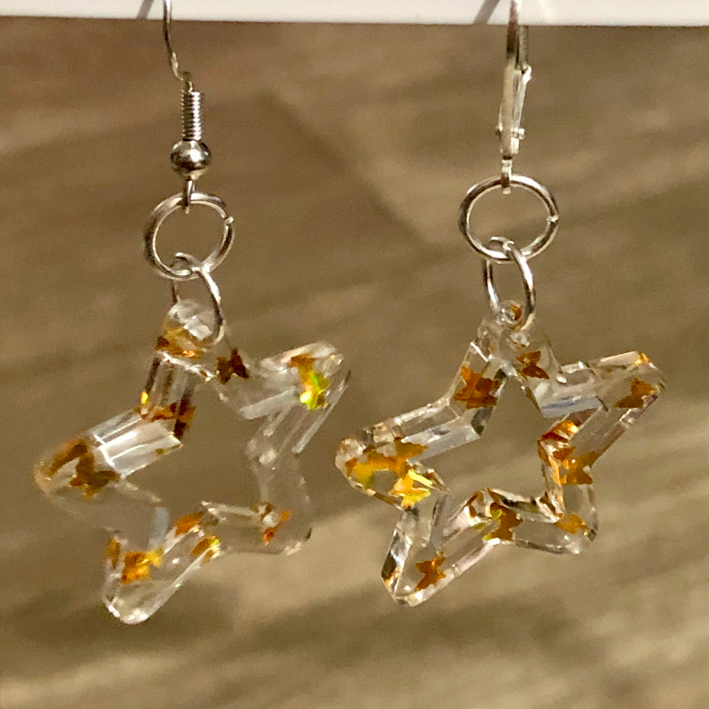 Handmade jewelry set made with clear UV resin and gold butterflies