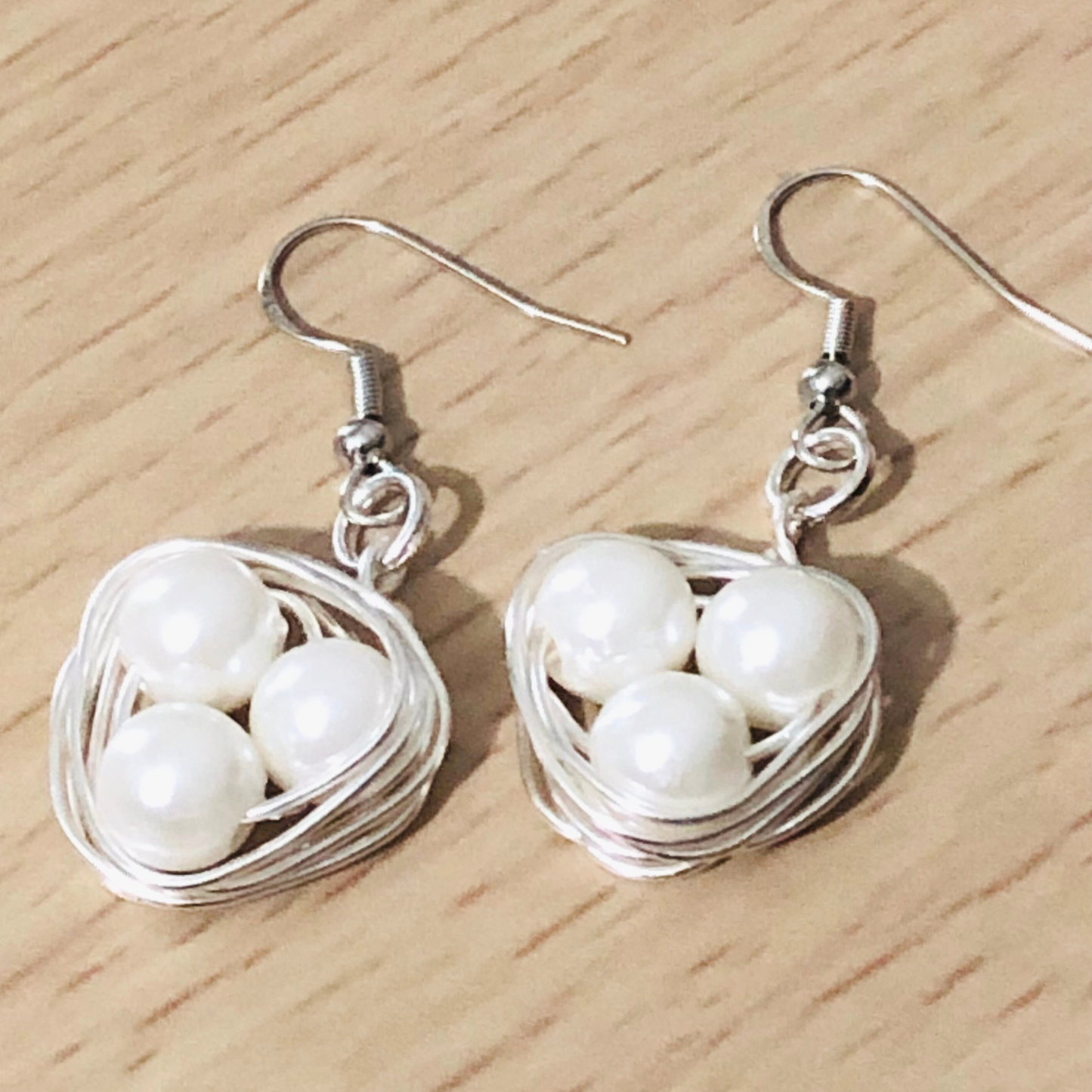 Faux pearls handmade earrings with silver wire