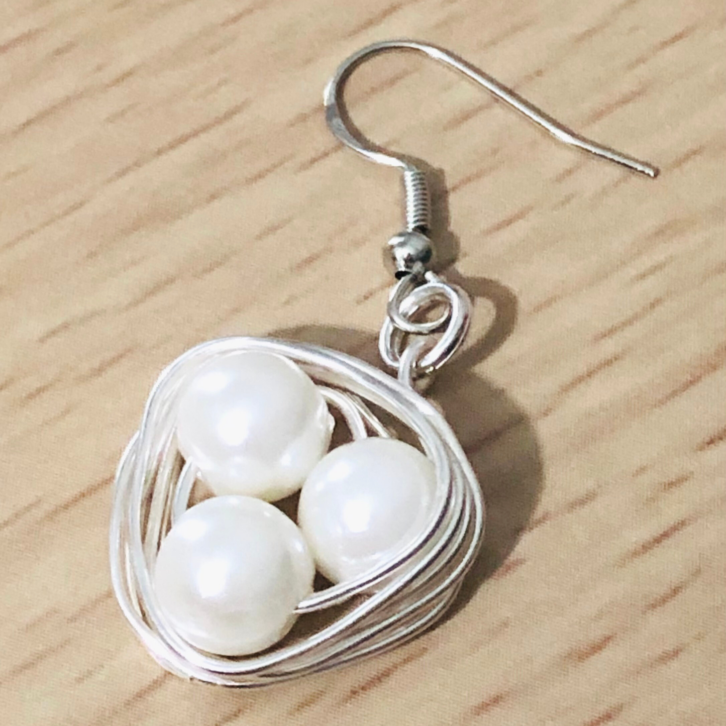 Faux pearls handmade earrings with silver wire