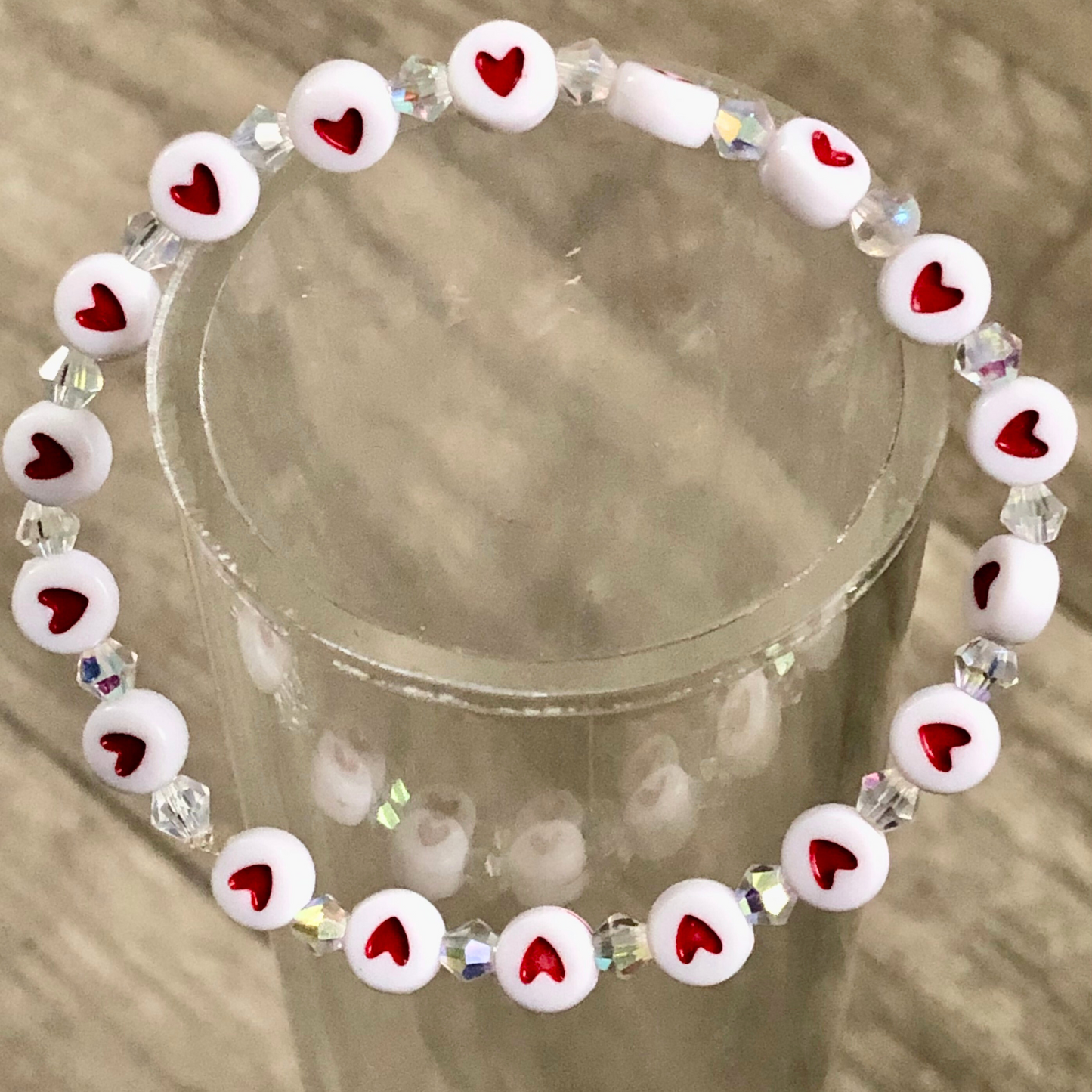 Handmade beaded bracelets with conversation heart beads