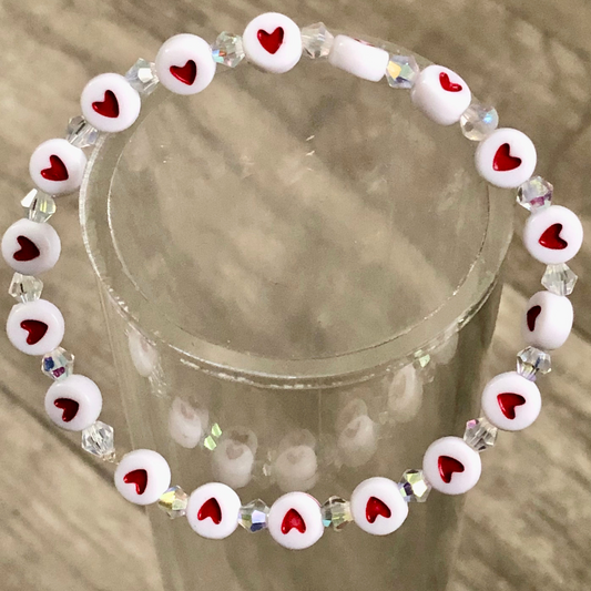 Handmade beaded bracelets with conversation heart beads