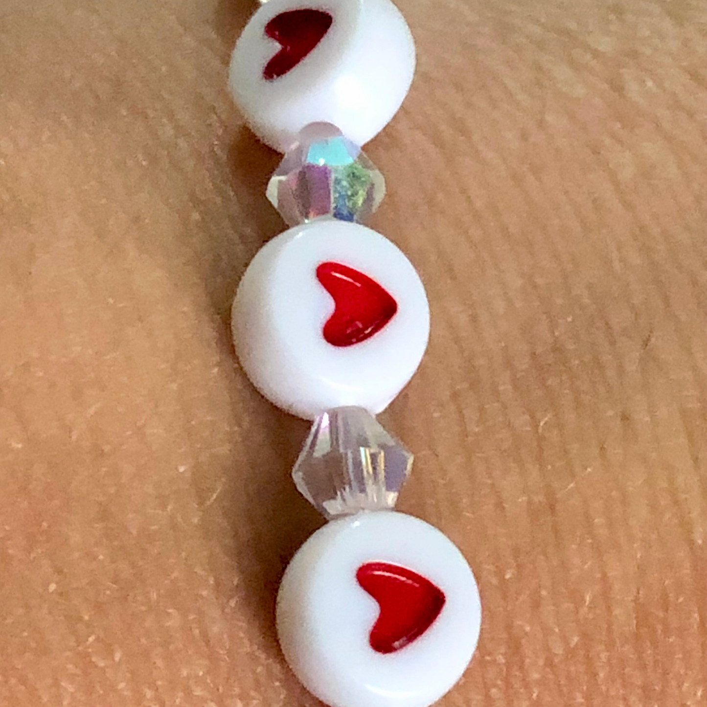 Handmade beaded bracelets with conversation heart beads