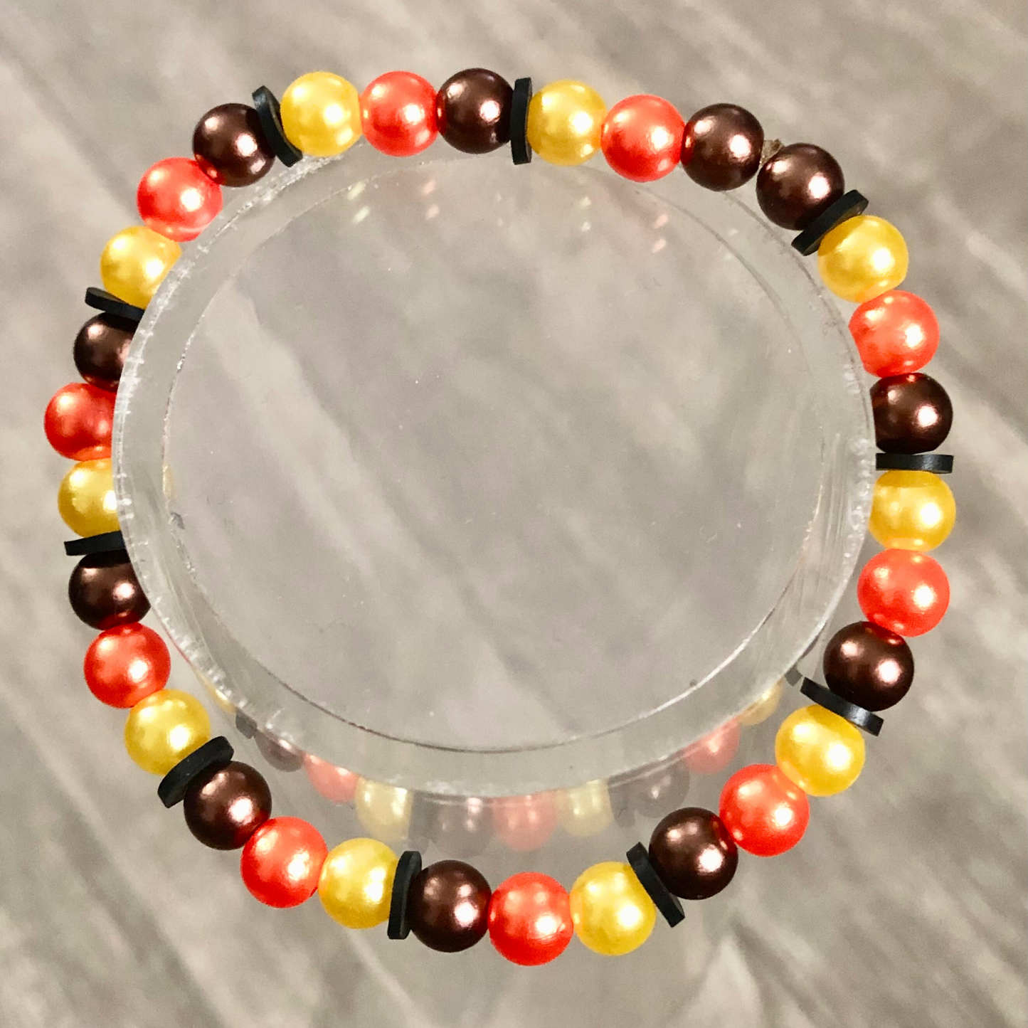 Fall color bracelets handmade with black clay bead spacers