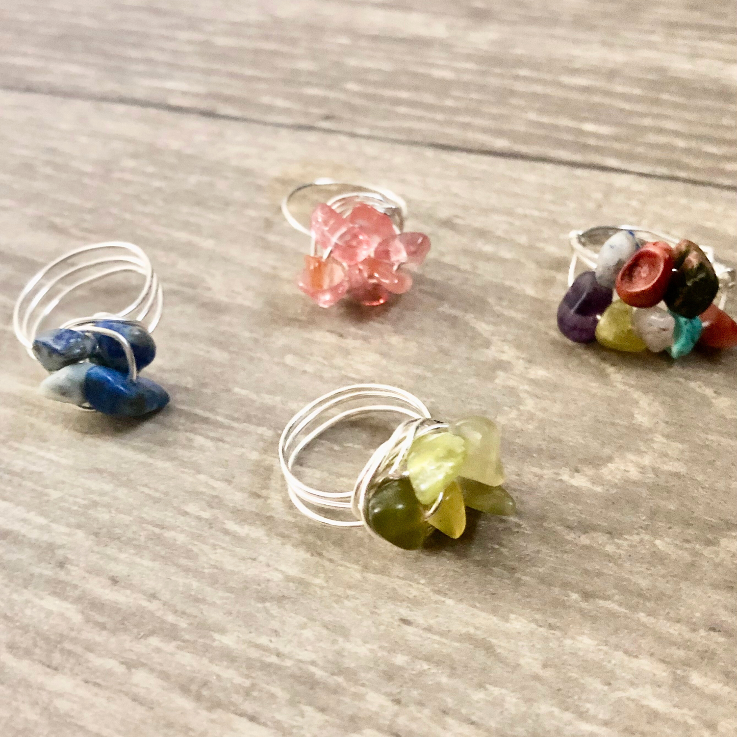 Wire wrapped crystal rings set of 3