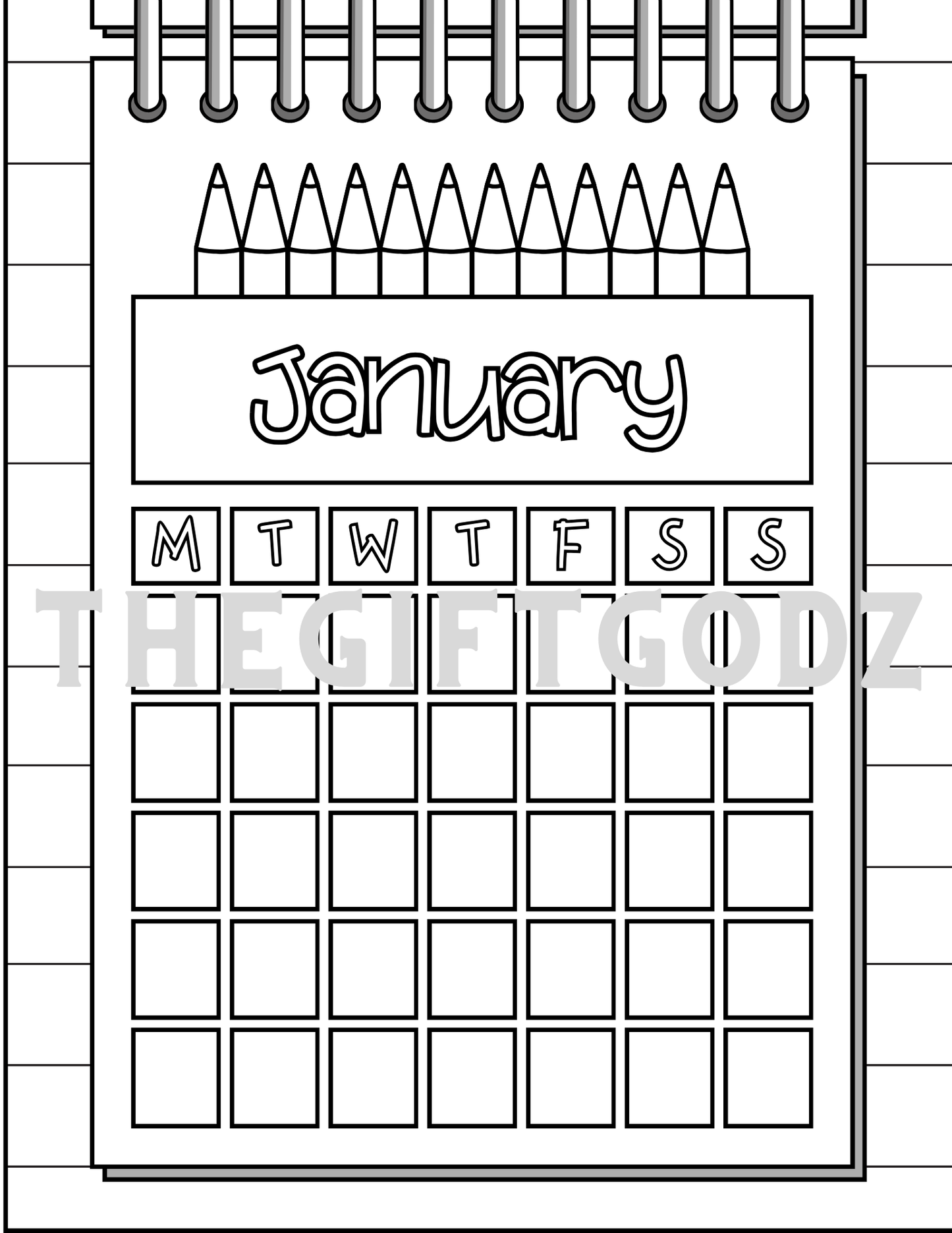 Coloring calendar printable art