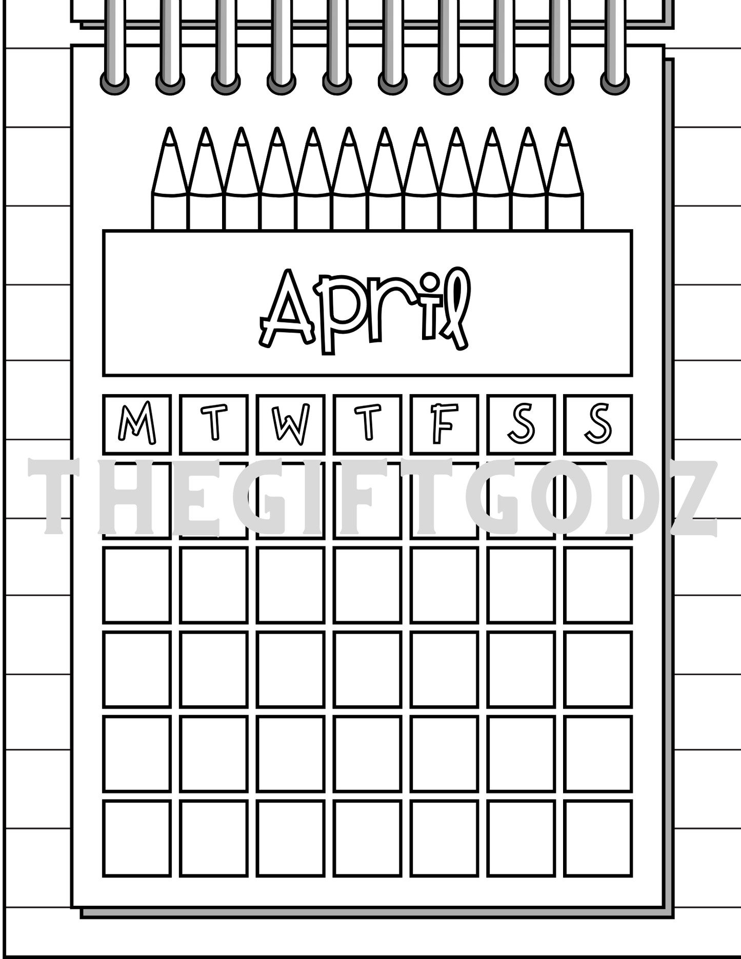 Coloring calendar printable art