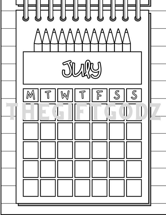 Coloring calendar printable art