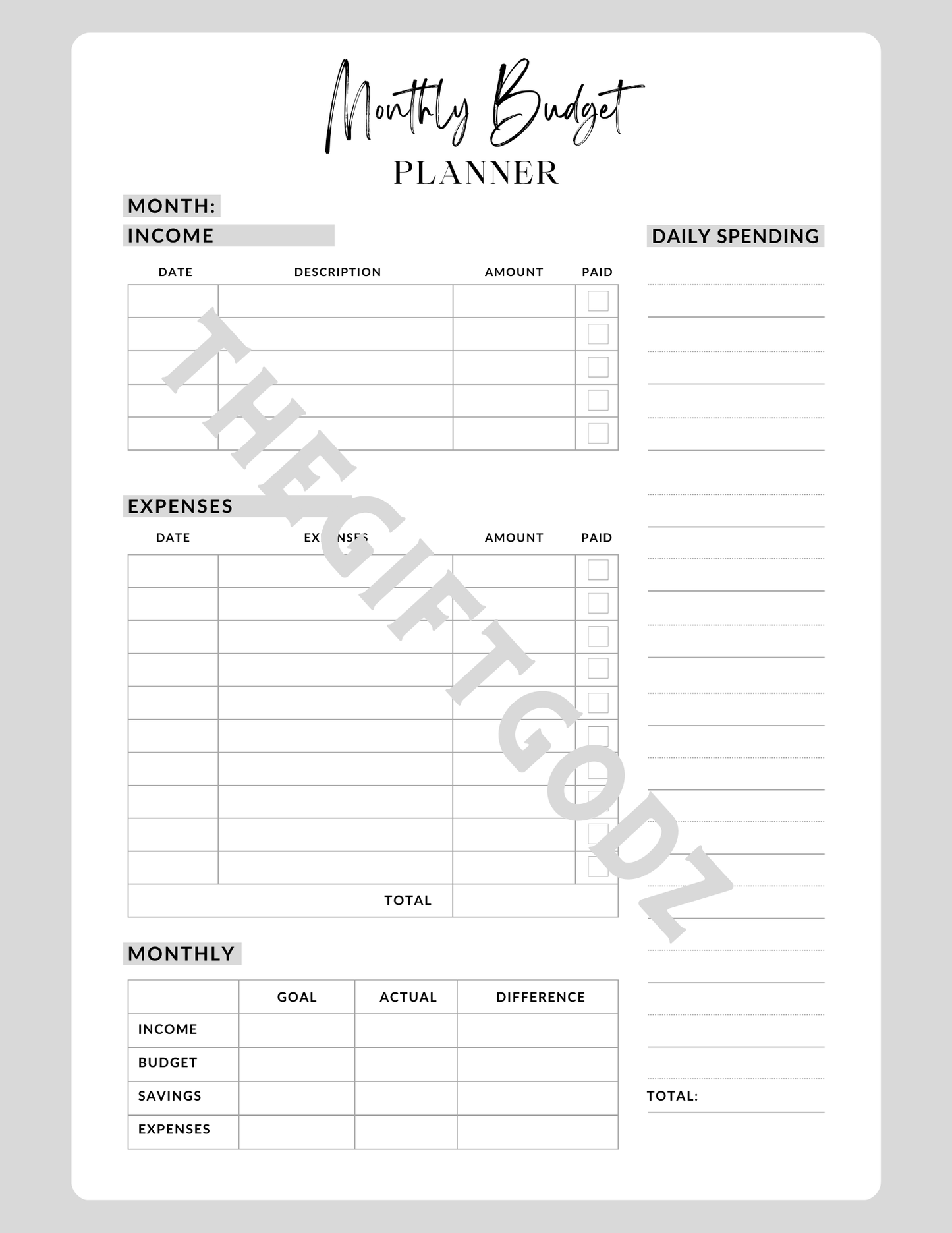 Printable budget spreadsheet pdf download