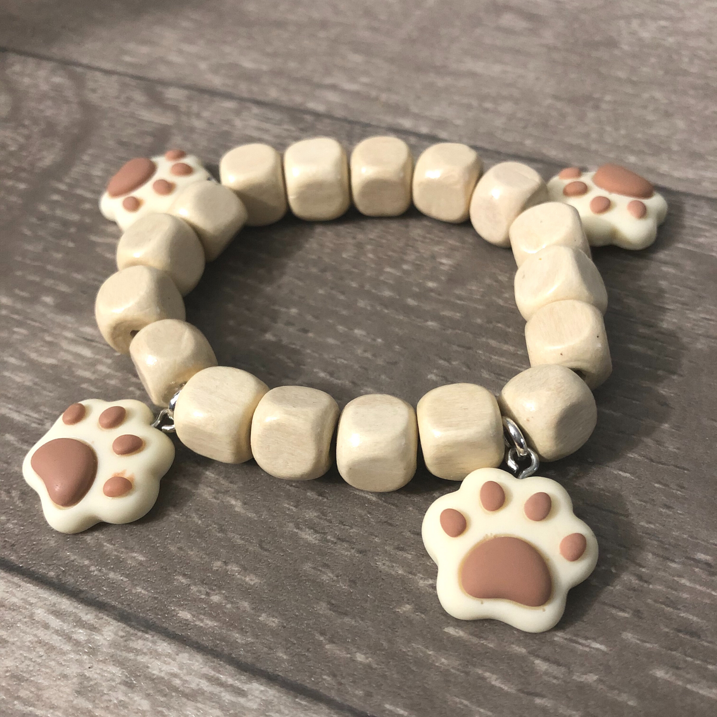 Dog paws earrings and dog paws bracelet handmade with wooden beads