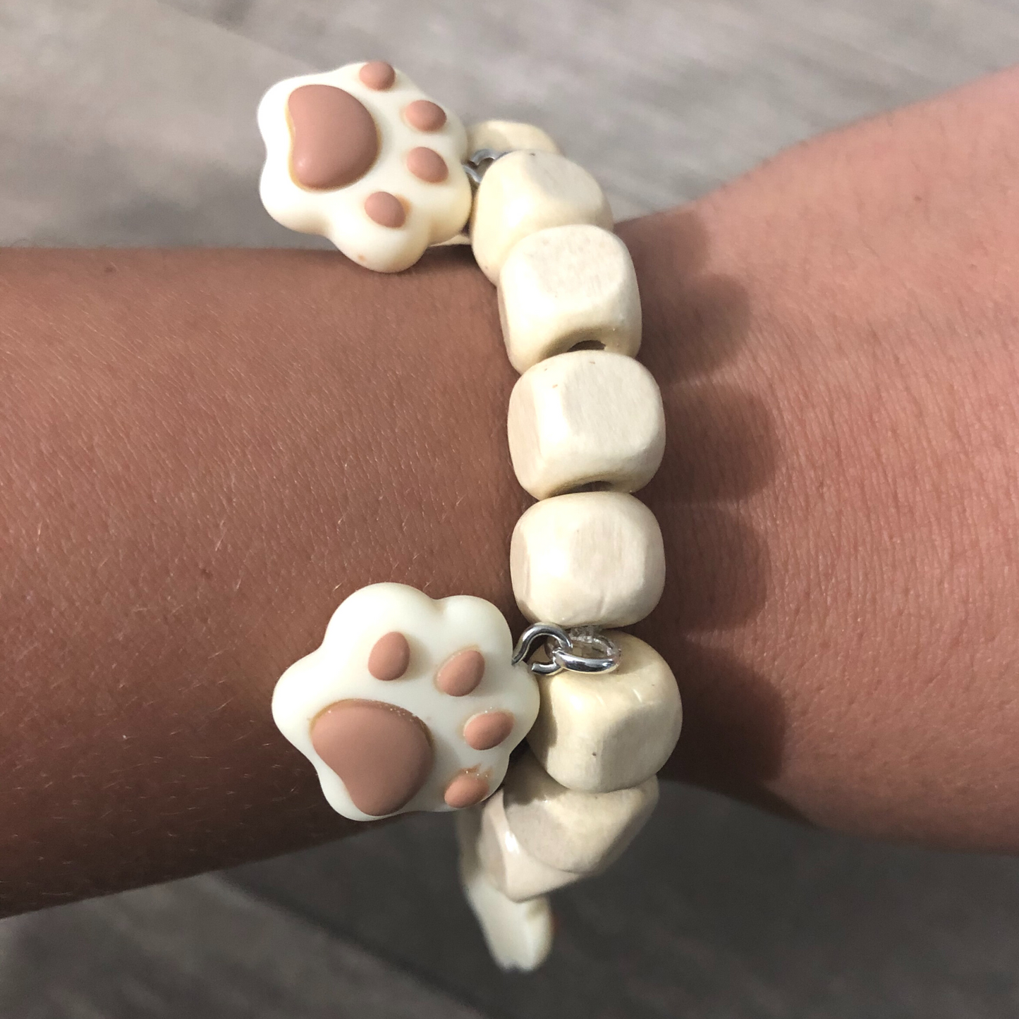 Dog paws earrings and dog paws bracelet handmade with wooden beads