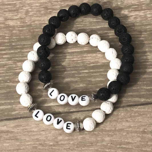 Love couple bracelet handmade with lava beads and elastic cord