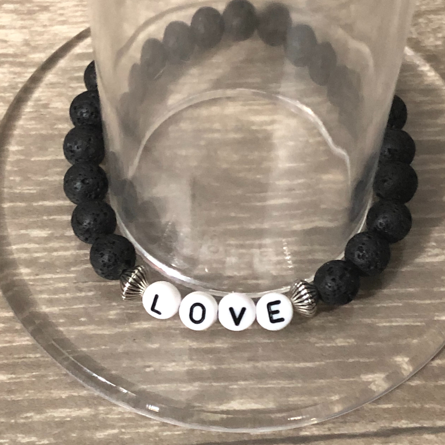 Love couple bracelet handmade with lava beads and elastic cord