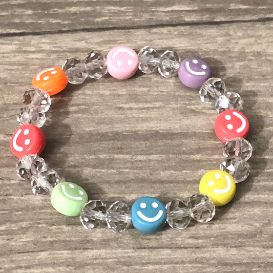 Colorful bracelet handmade with crystal beads and smiley faces