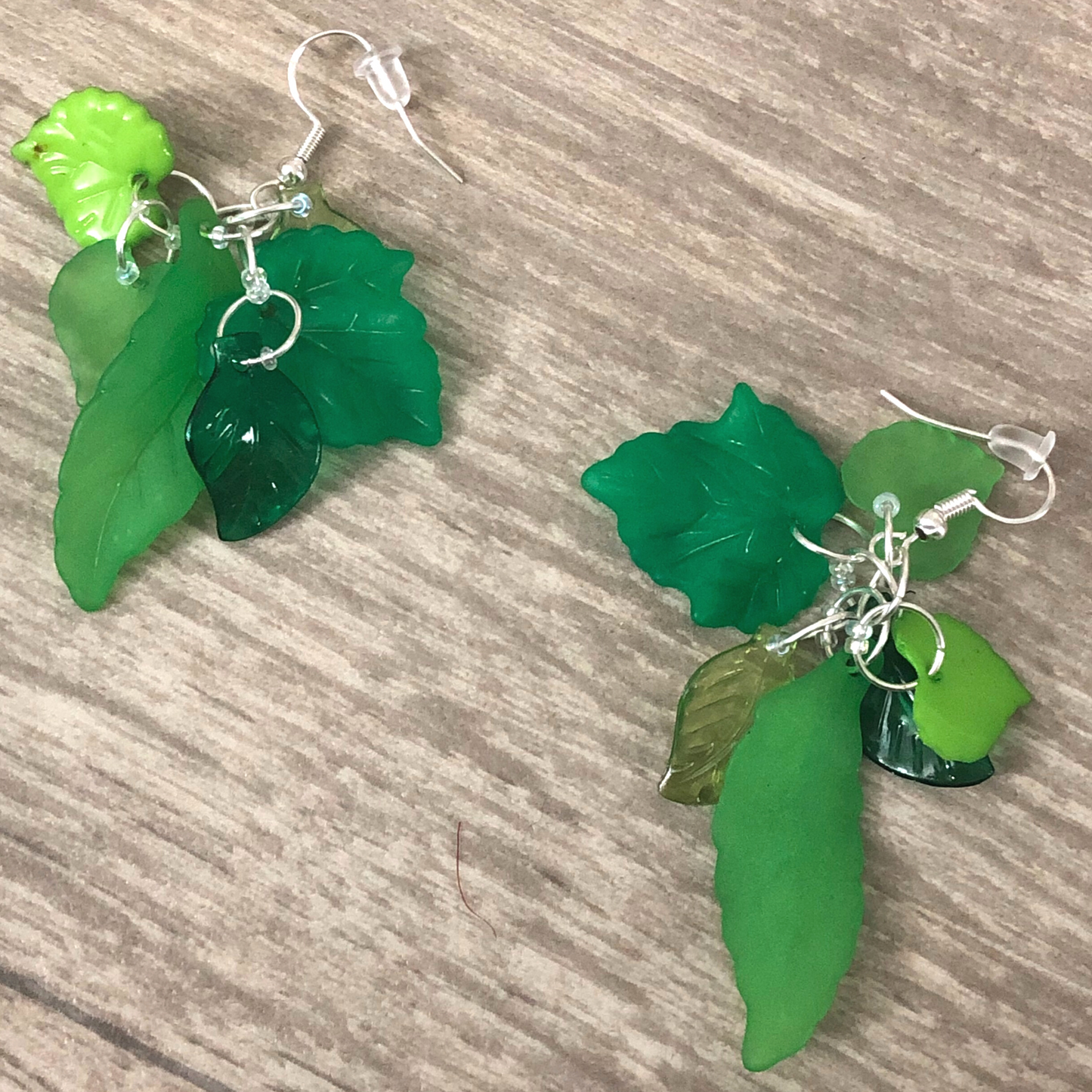 Green Leaf Handmade Dangle Earrings With Seed Beads