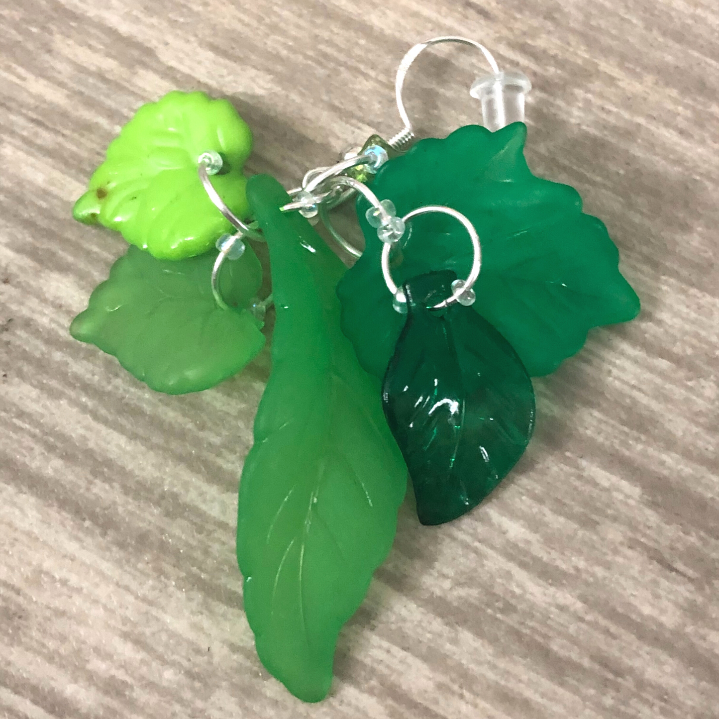 Green Leaf Handmade Dangle Earrings With Seed Beads