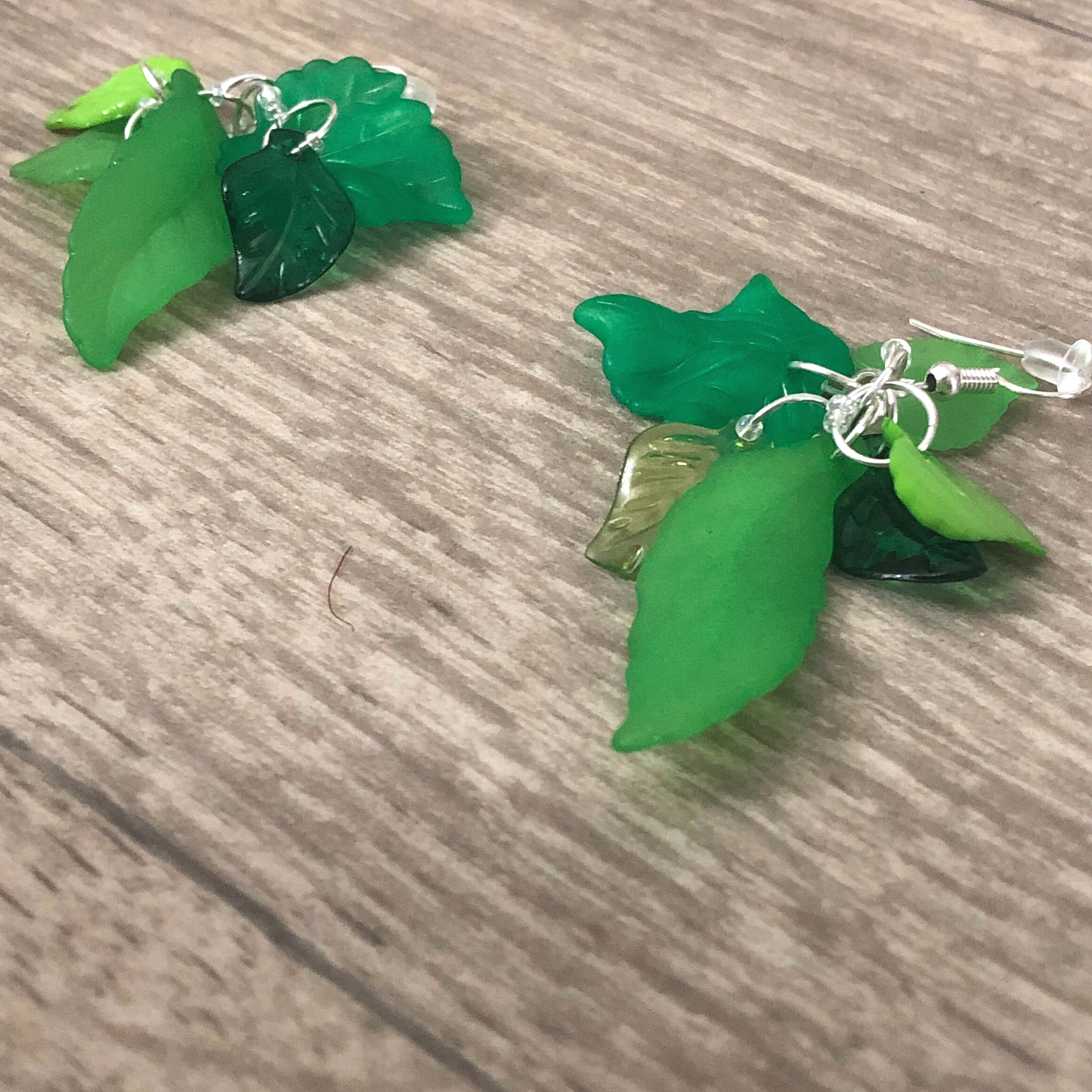 Green Leaf Handmade Dangle Earrings With Seed Beads