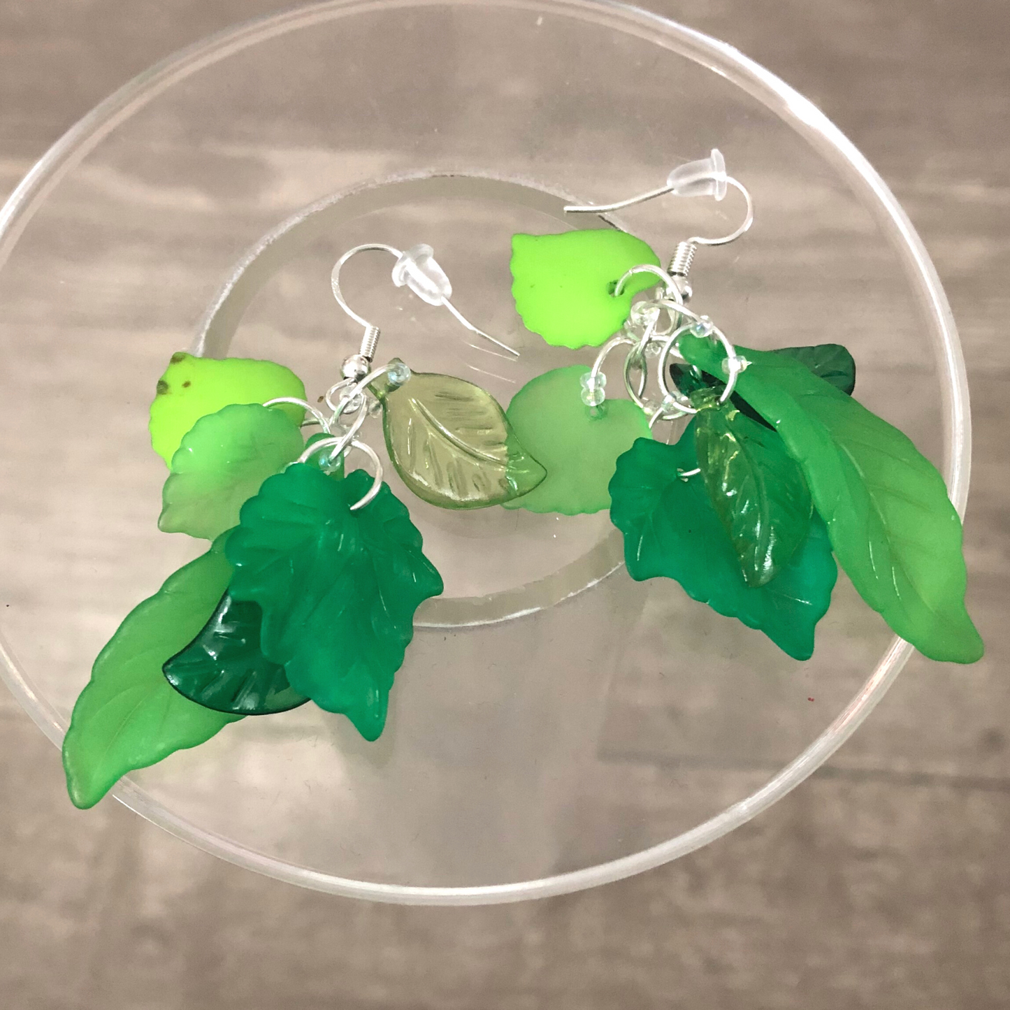 Green Leaf Handmade Dangle Earrings With Seed Beads