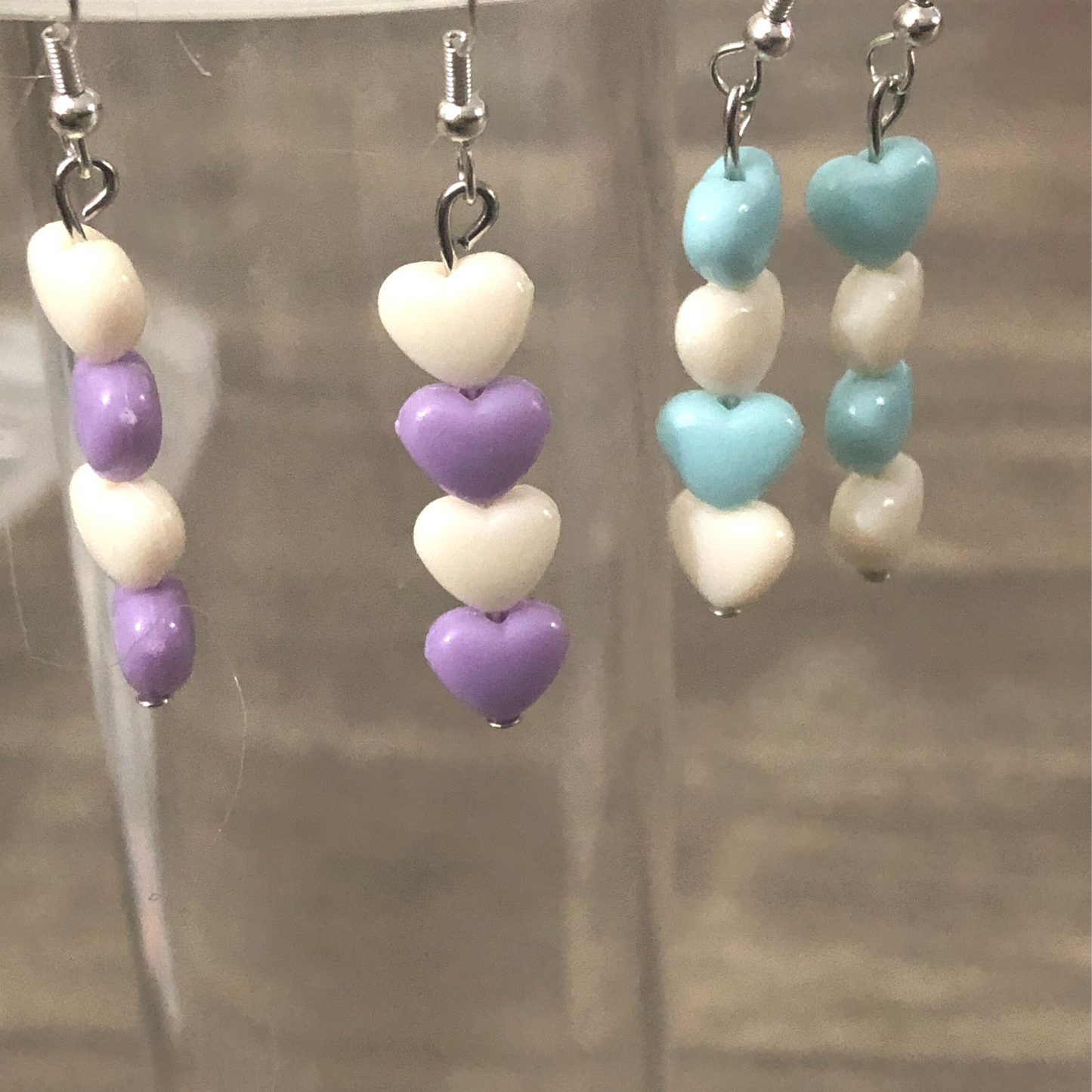 Heart Shaped Handmade Beaded Dangle Earring Set