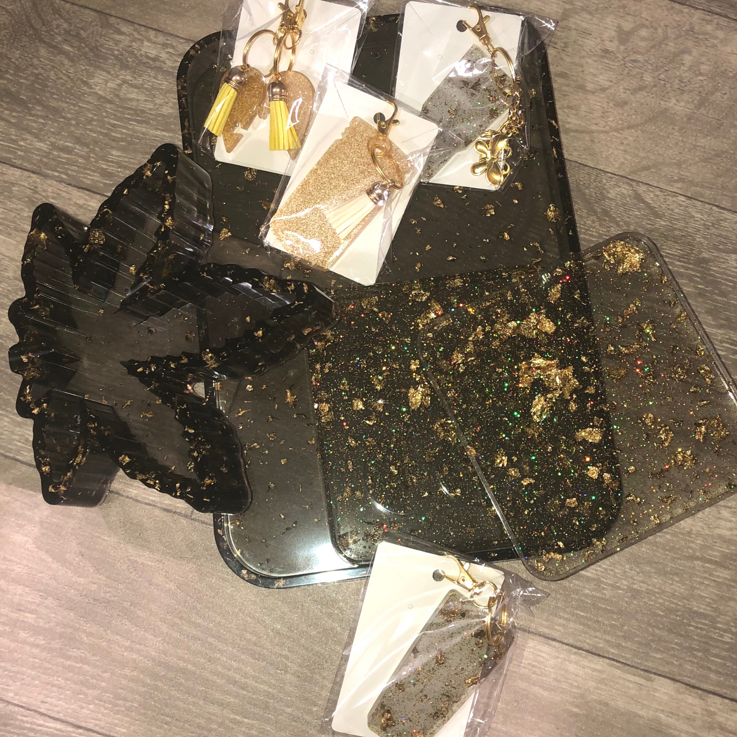 Black with gold flakes decorative tray with accessories ready to ship now