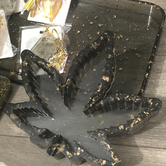 Black with gold flakes decorative tray with accessories ready to ship now