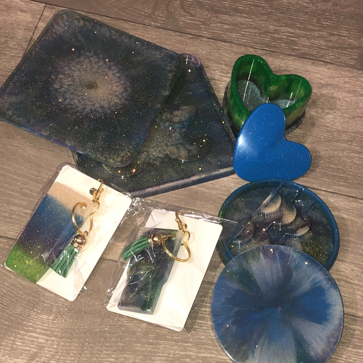 Blue galaxy handmade accessory gift set ready to ship now