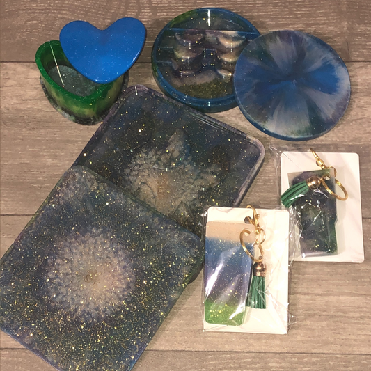 Blue galaxy handmade accessory gift set ready to ship now