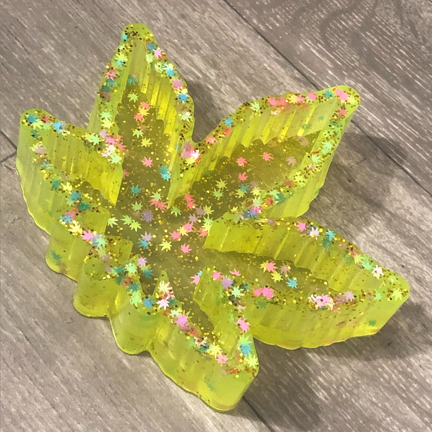 Handmade large yellow leaf ashtray with glitter available now