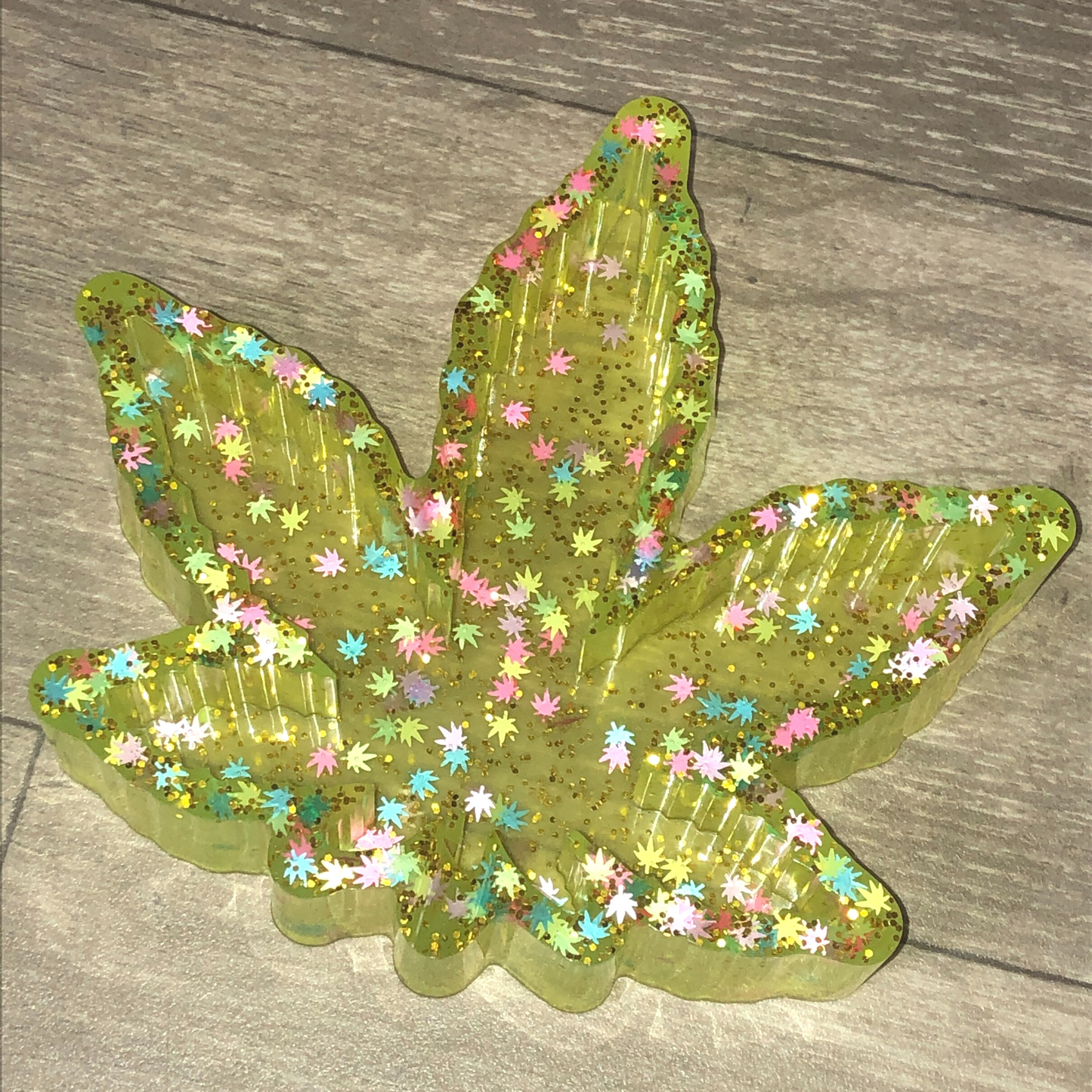 Handmade large yellow leaf ashtray with glitter available now