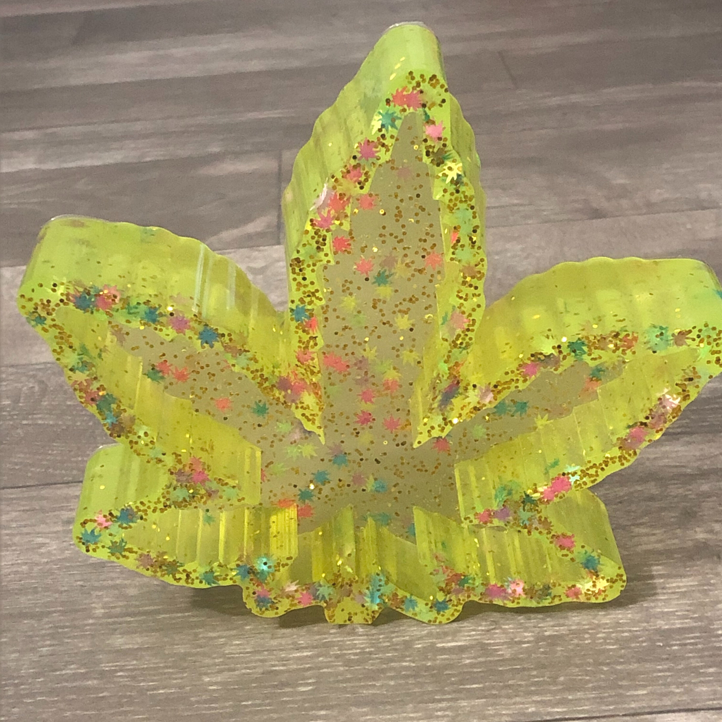 Handmade large yellow leaf ashtray with glitter available now