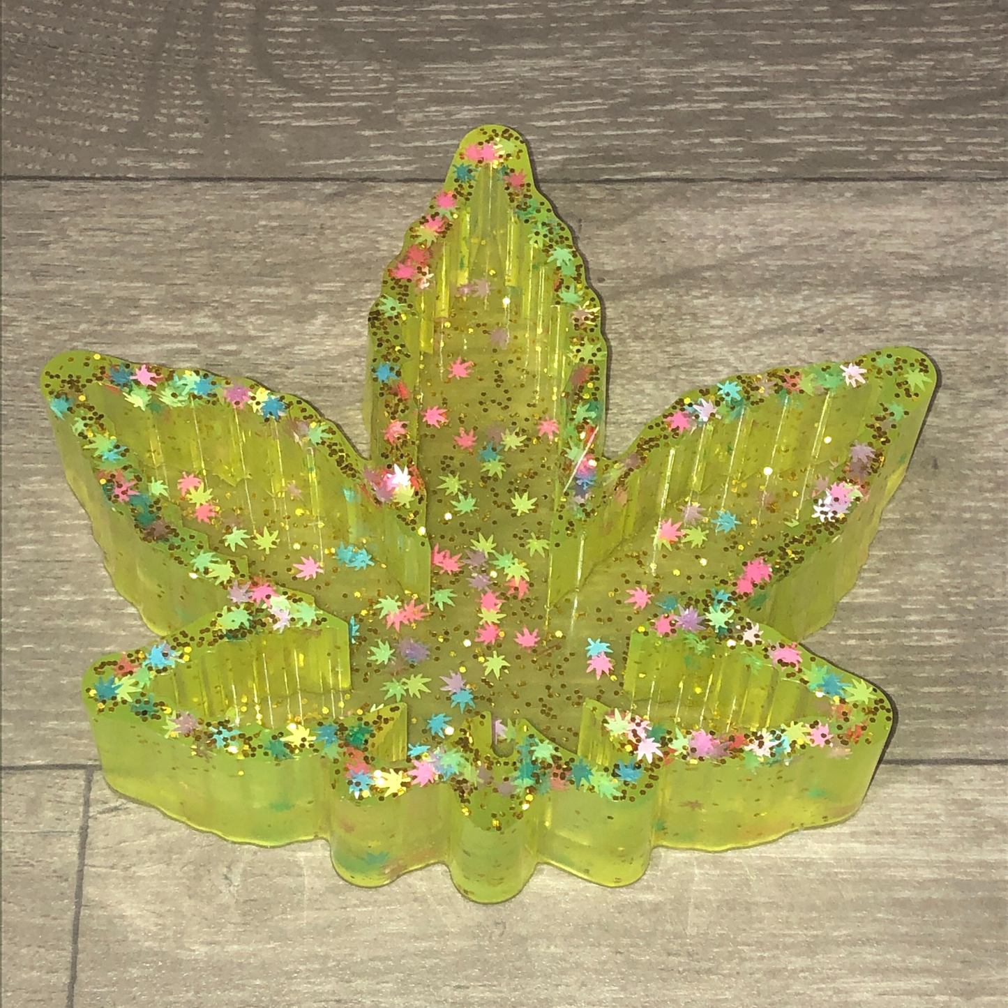 Handmade large yellow leaf ashtray with glitter available now