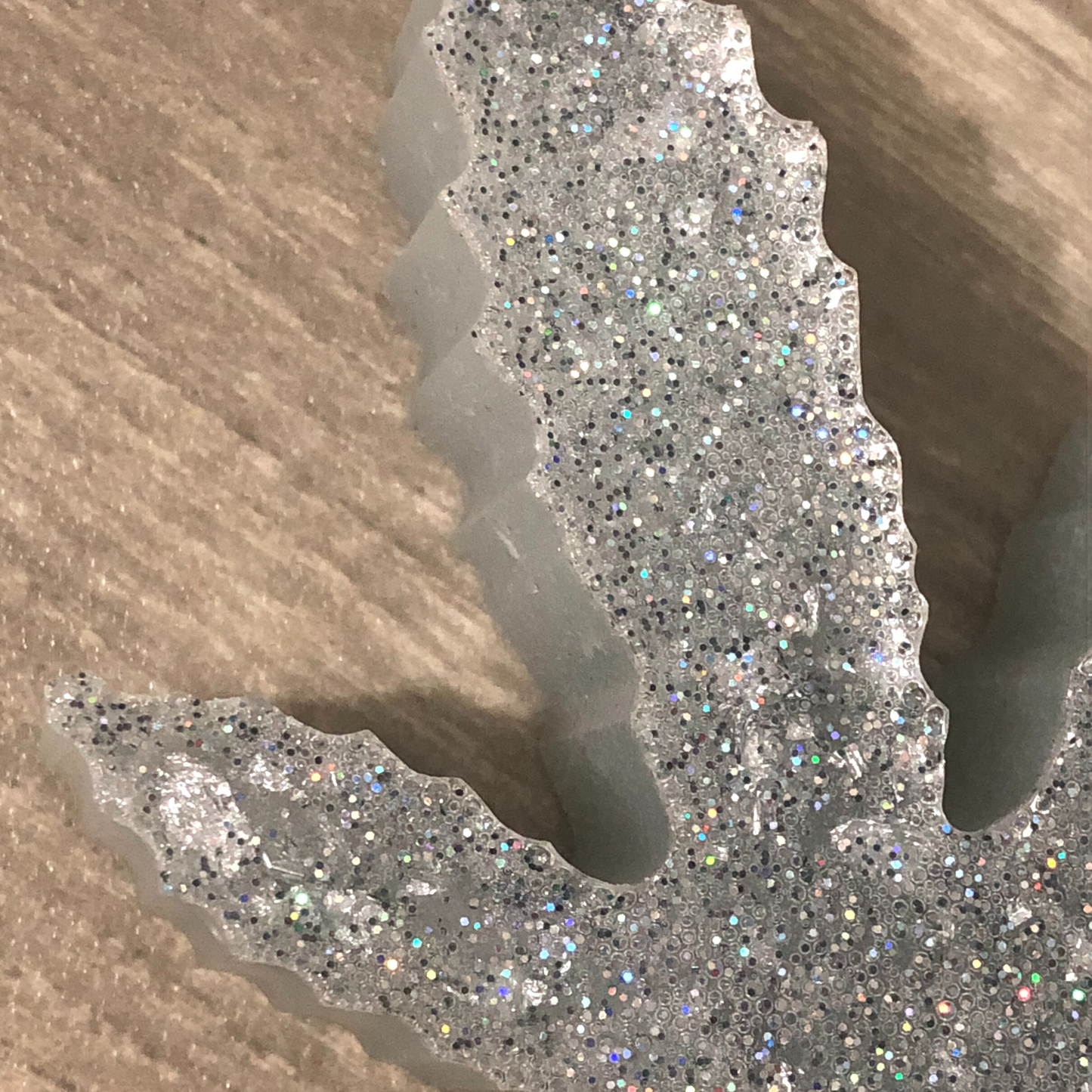 Large handmade leaf paper weight with silver glitter