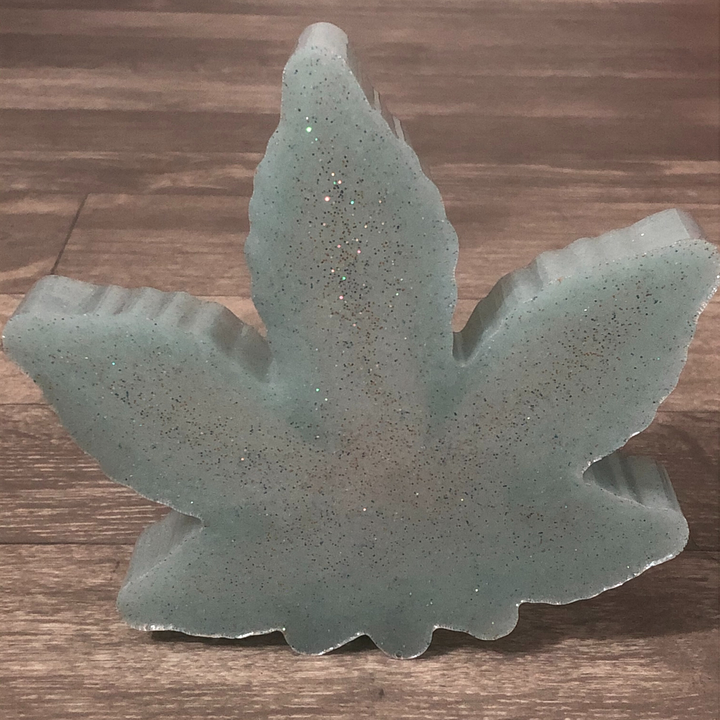 Large leaf ashtray with multi-colored glitter ready to ship now