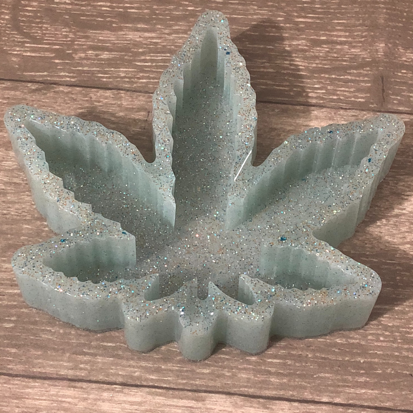 Large leaf ashtray with multi-colored glitter ready to ship now