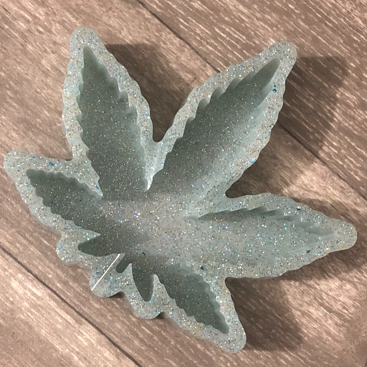 Large leaf ashtray with multi-colored glitter ready to ship now