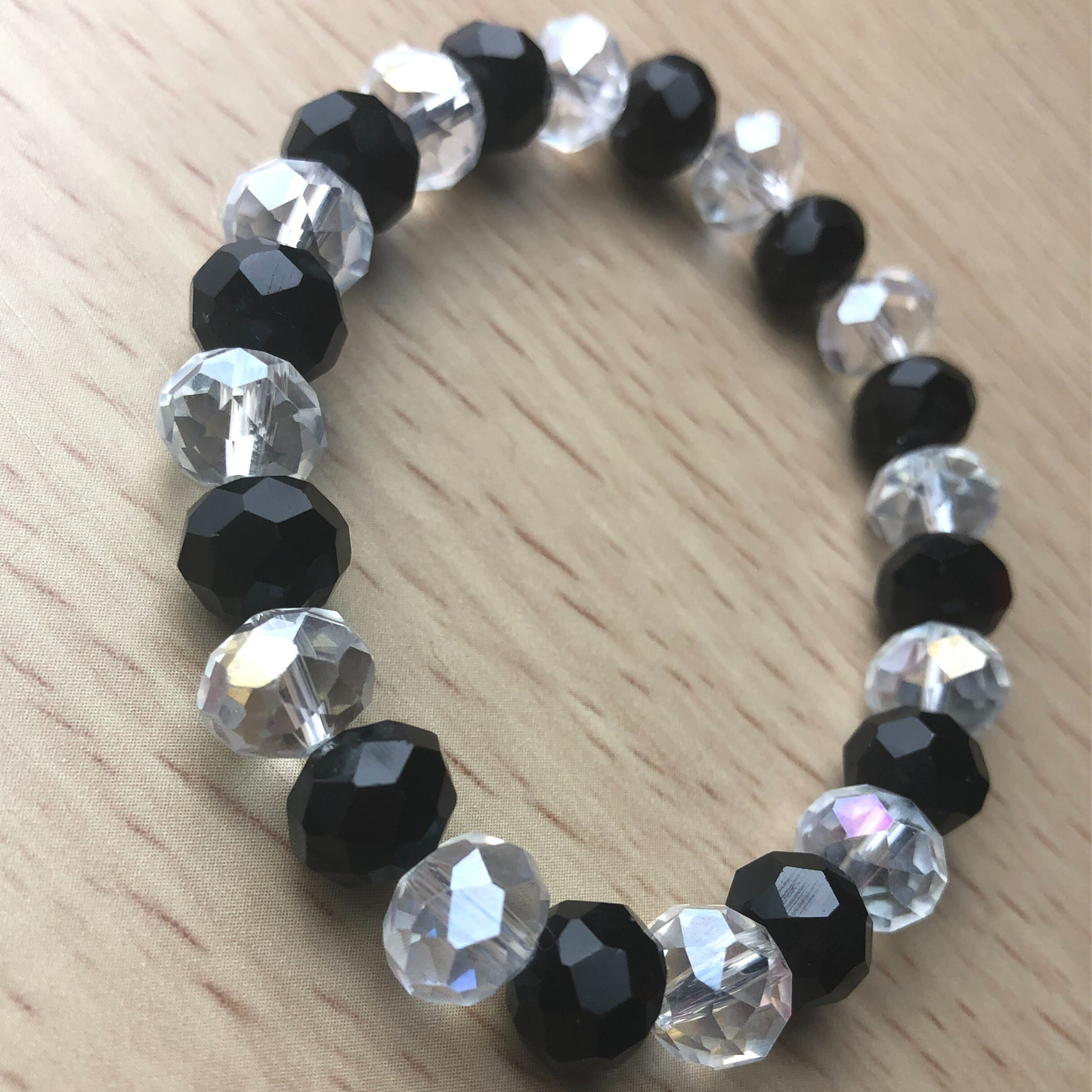 Black Jewelry handmade with 10mm clear crystal beads and elastic