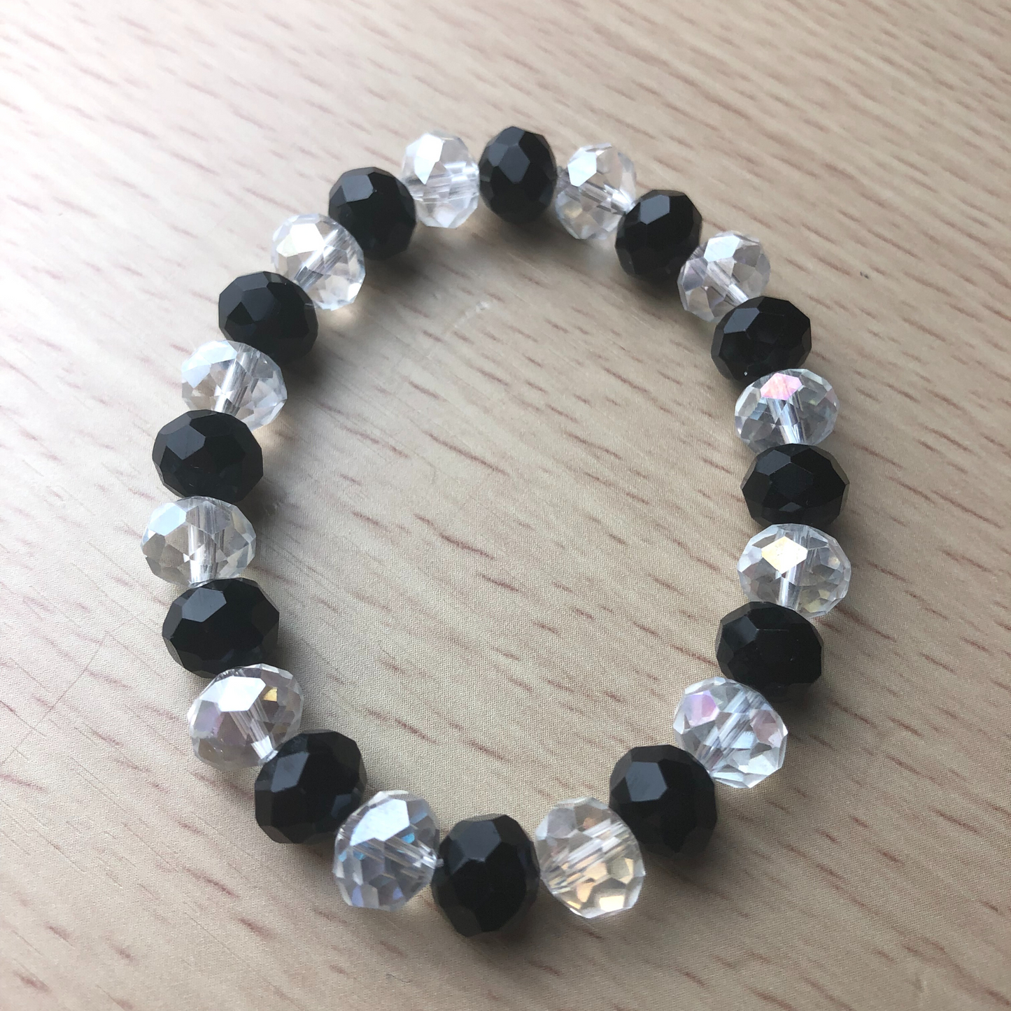 Black Jewelry handmade with 10mm clear crystal beads and elastic