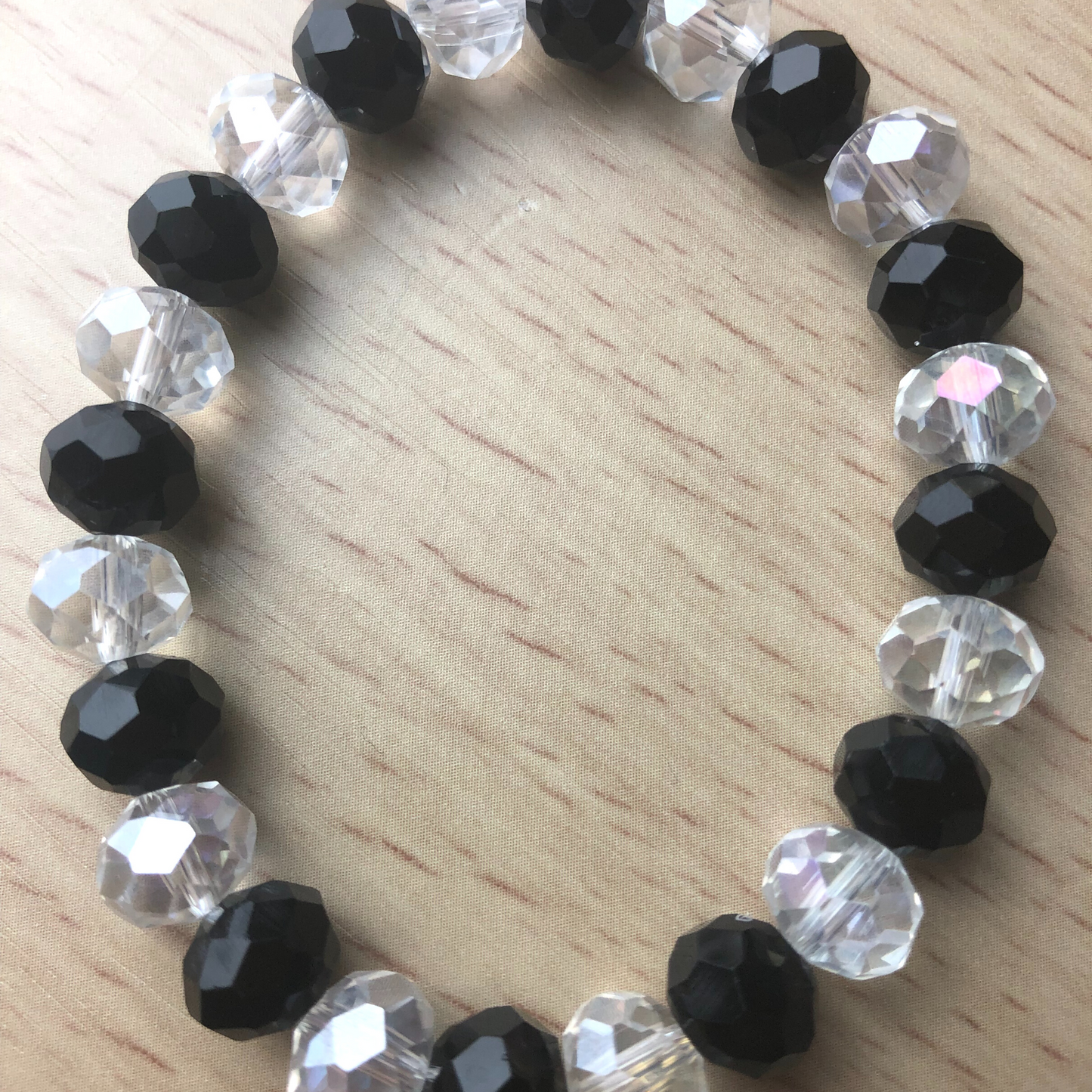 Black Jewelry handmade with 10mm clear crystal beads and elastic