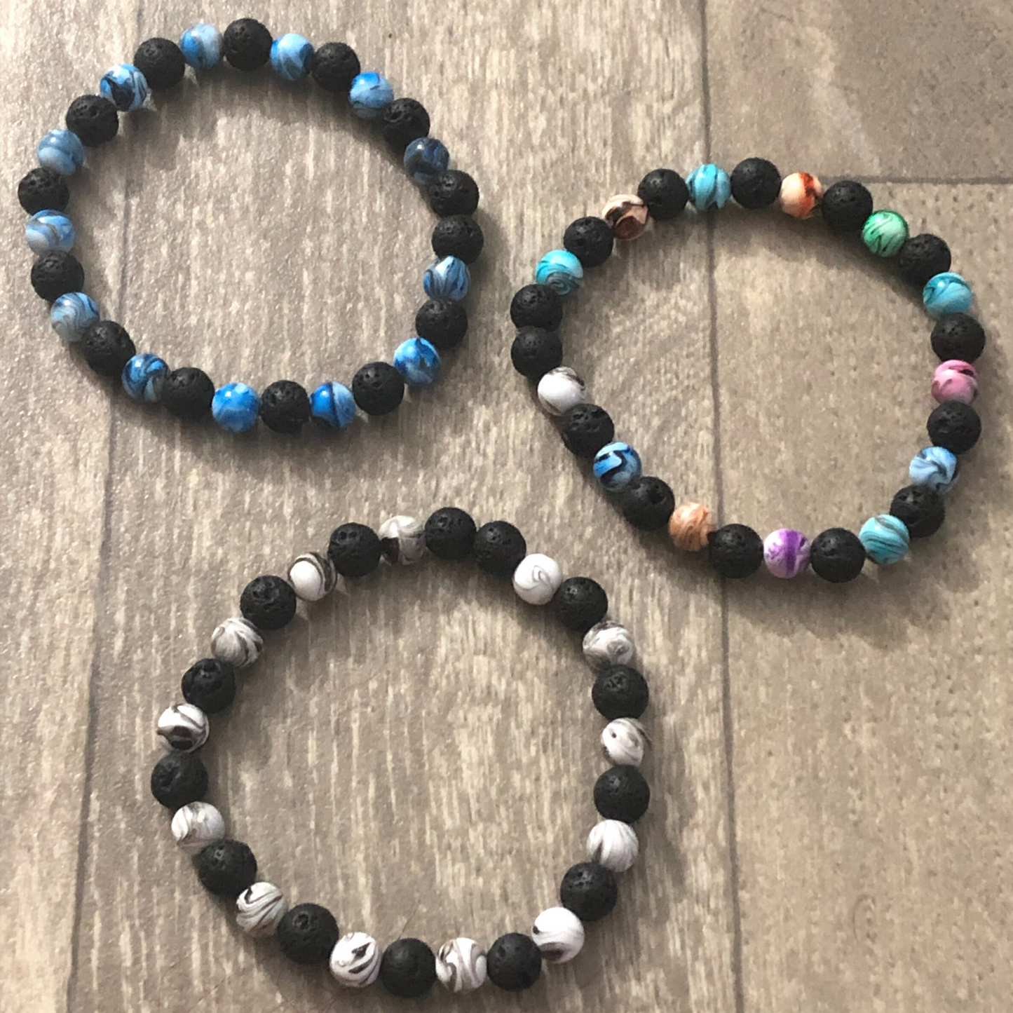 Men's handmade beaded stretch bracelet set of 3