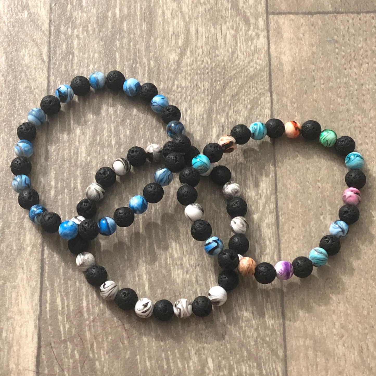 Men's handmade beaded stretch bracelet set of 3